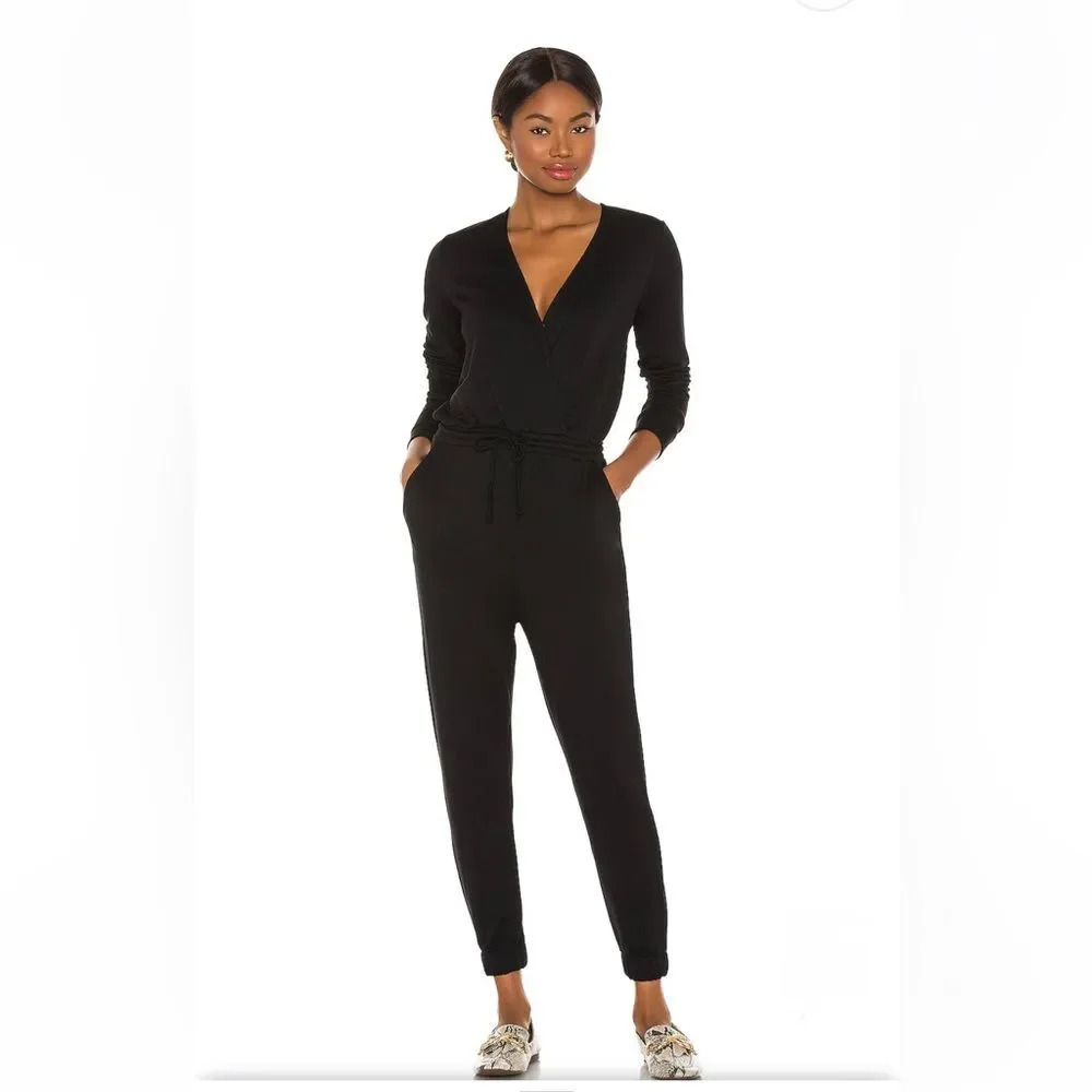 Beyond Yoga Black Overlapping Long Sleeve Fleece Jumpsuit‎ Large